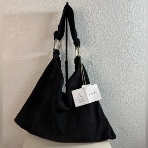 NWT Free People Bobbie Suede Slouch Black Hobo Bag Boho Hippie Leather Neutral
